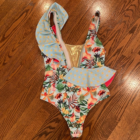 Flaxmaker ruffled one piece sz S - Picture 3 of 6